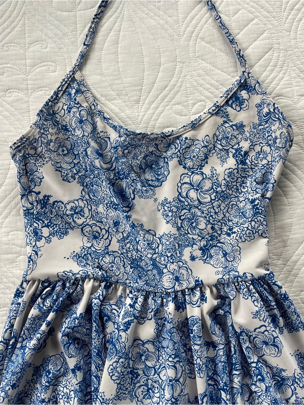 💙Vintage American Apparel White Mini Dress with Blue Floral Print💙 - Picture 4 of 16